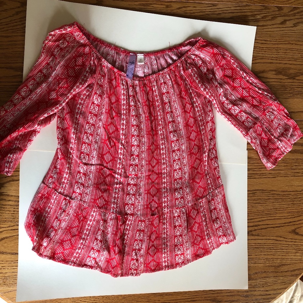 Red Off-the-Shoulder Dress Shirt